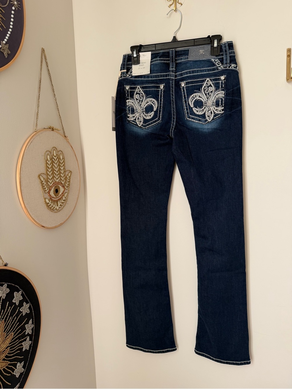 Miss Me Dark Blue Flare fleur de lis embellished Jeans